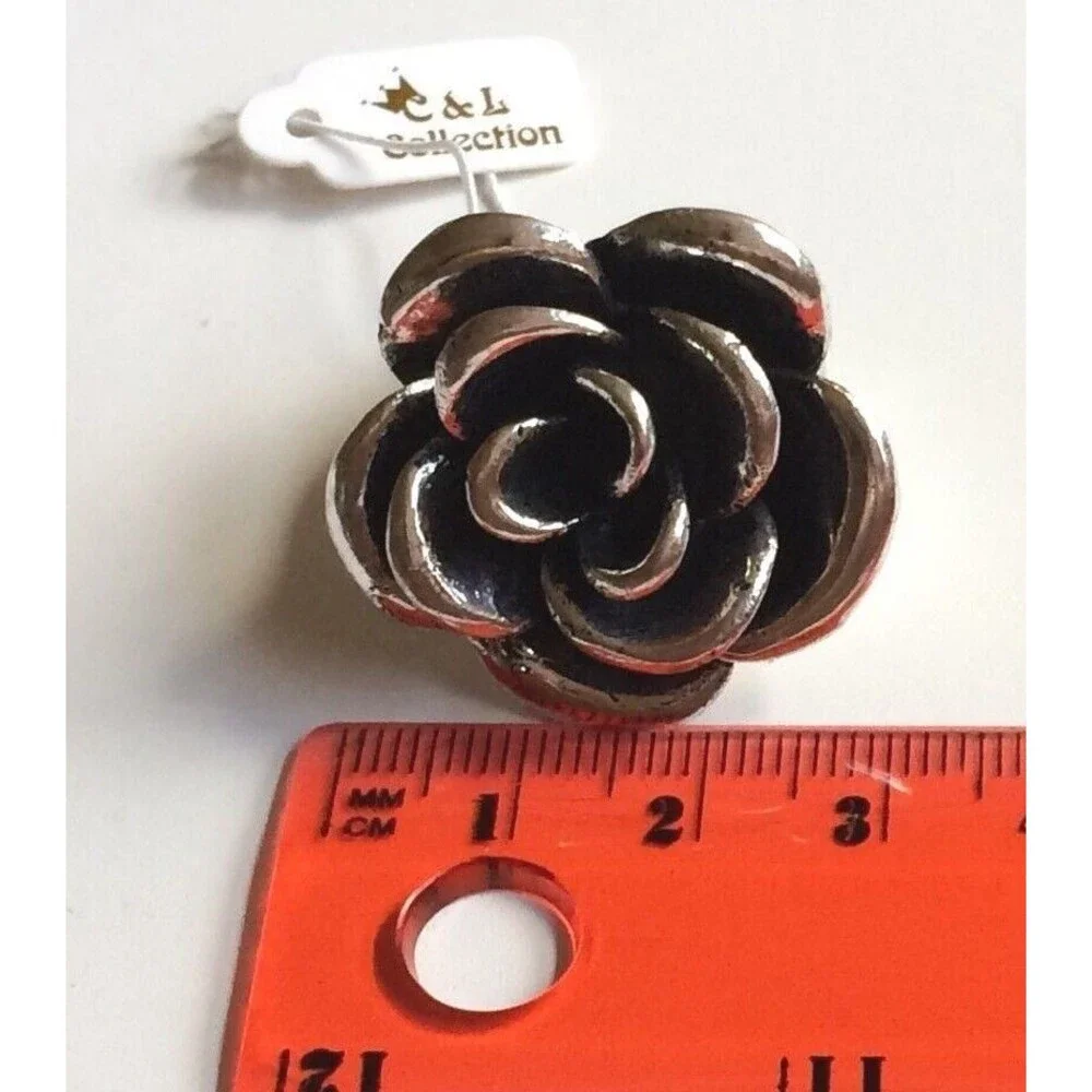 Vtg Silver Tone Rose Flower Bloom Cocktail Ring Size 6 7 8 9 Chunky Statement